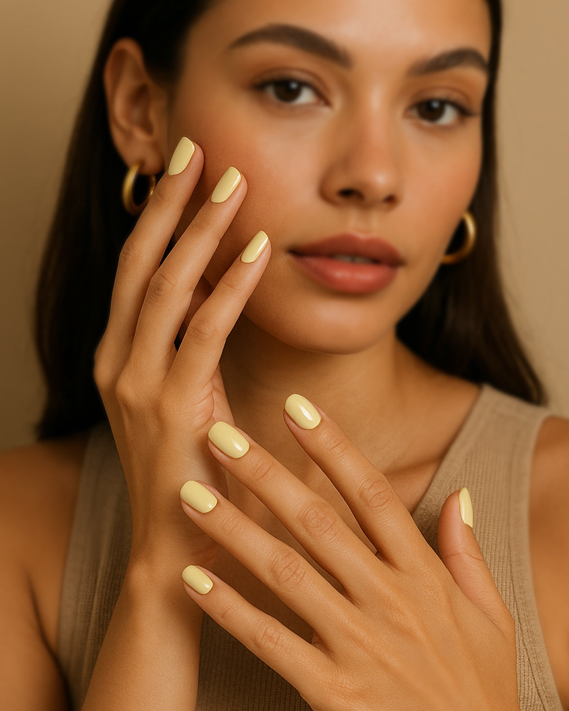 Butter Yellow Nails, Gold Bangles Only, latest trends, Halal beauty, Breathable Nail Polish in butter yellow colour