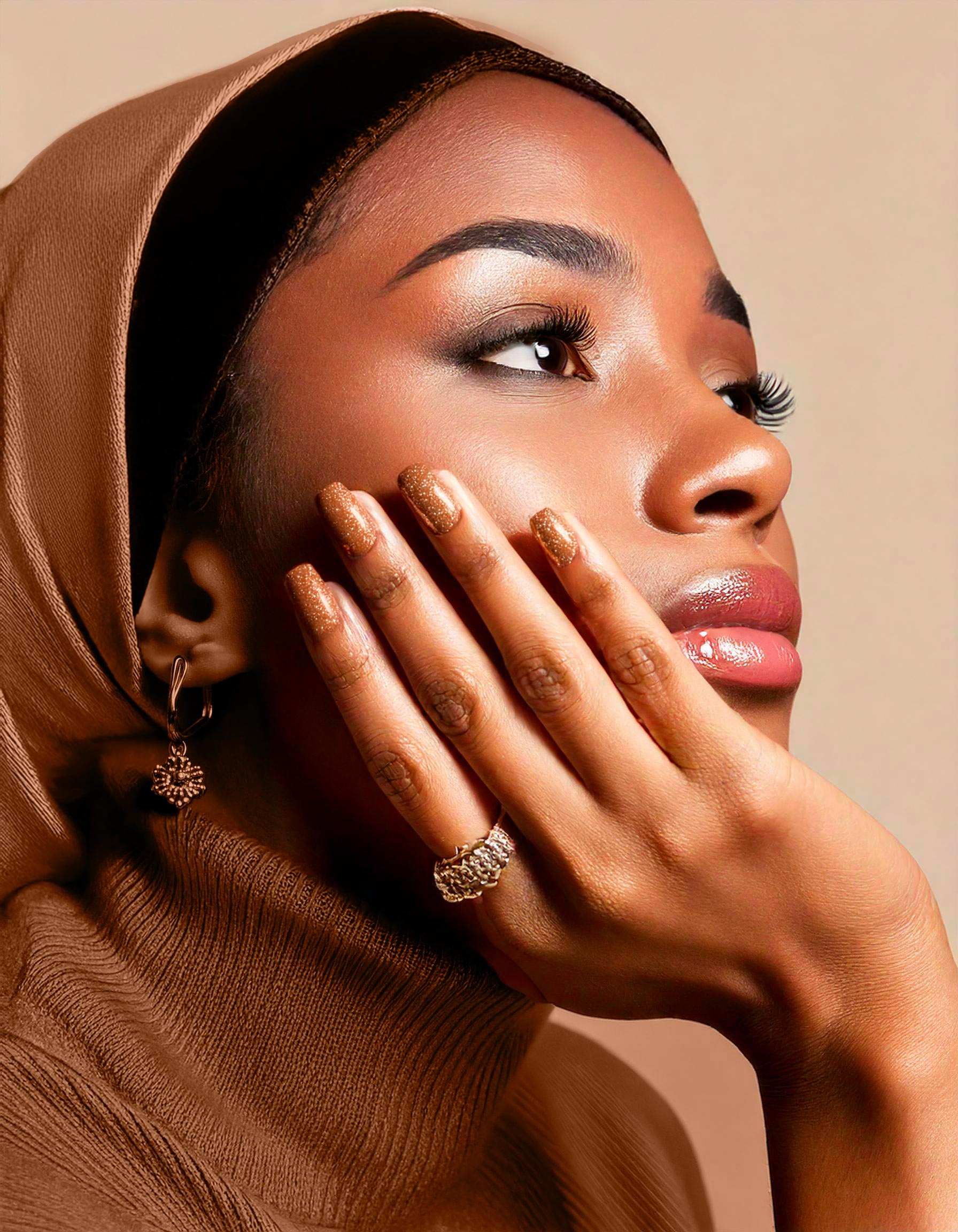 Muslim woman wearing hijab with breathable halal nail polish