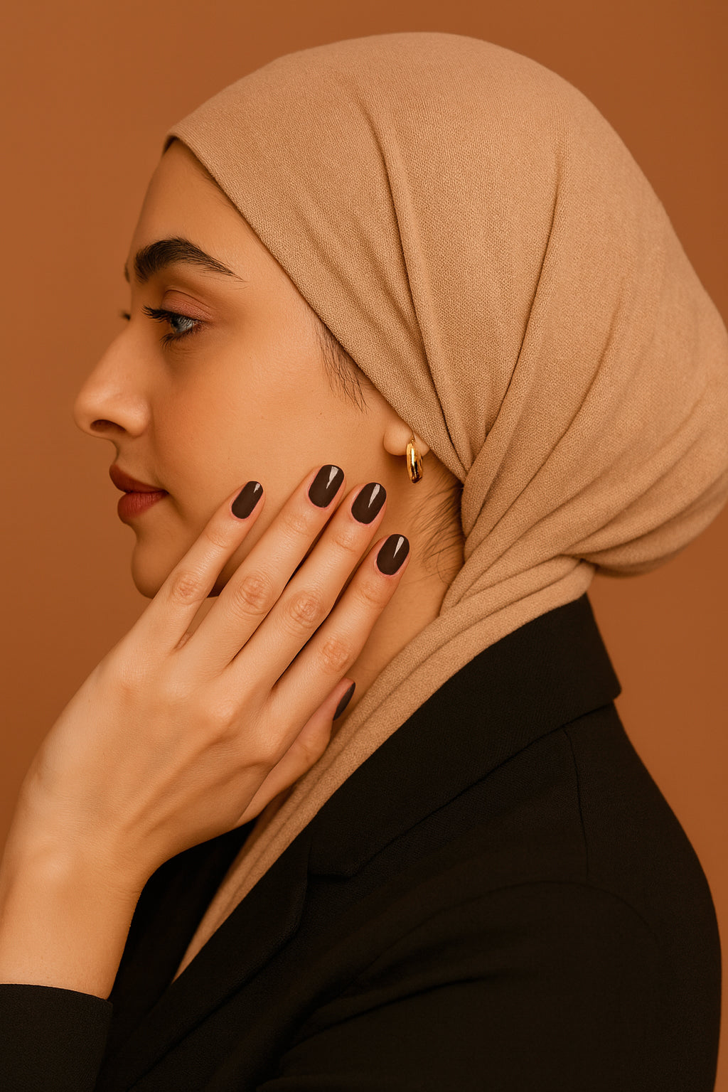 Muslim woman wearing hijab with breathable halal nail polish